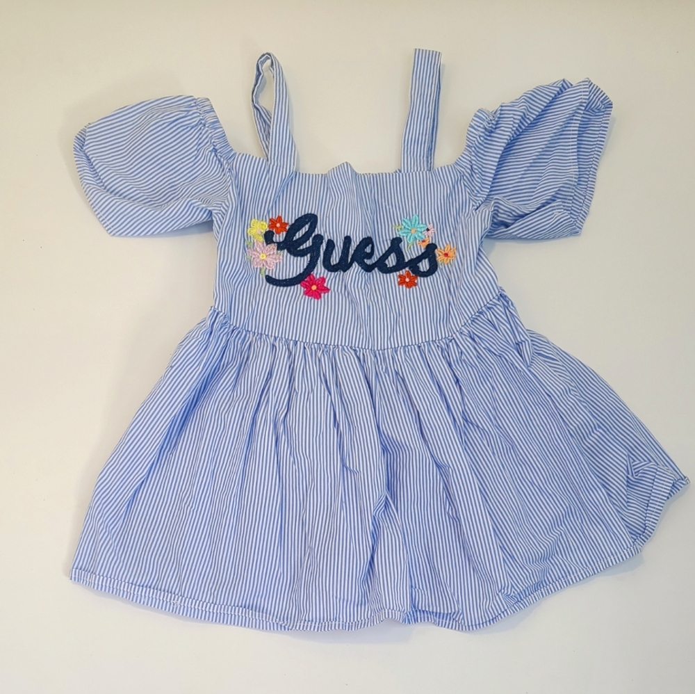 Guess navy blue and‎ white striped kids dress..size L 14